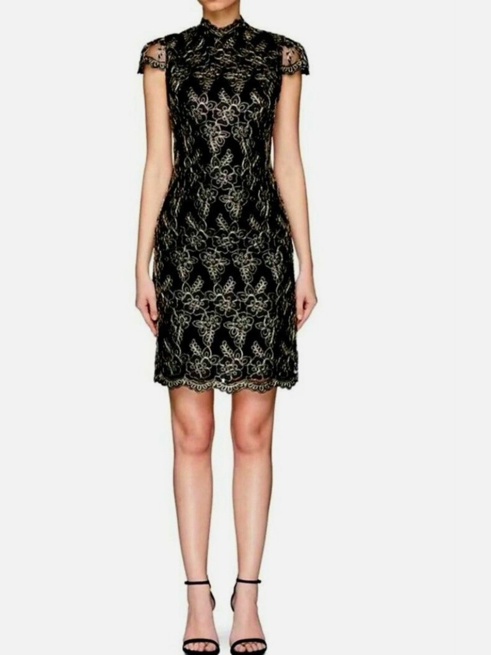 Alice+ Olivia Black with Gold embroidered Floral Cocktail  Marya Dress